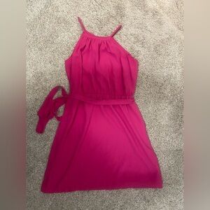 LOFT Vibrant Pink Braided Straps Dress